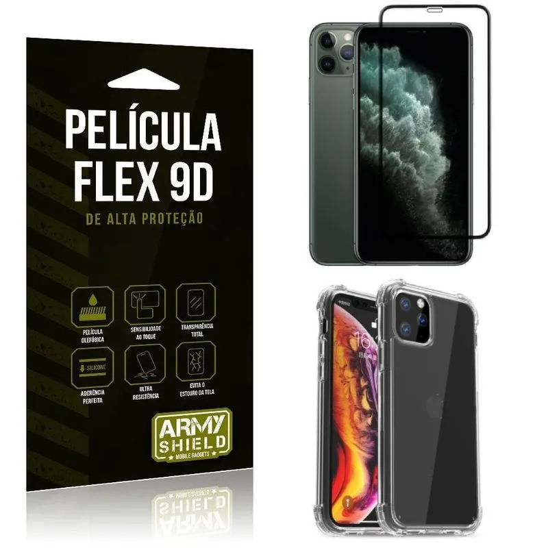 Capa Anti Impacto + Película Flex 9D Cobre a Tela Toda Blindada iPhone 11 Pro 5.8 - Armyshield