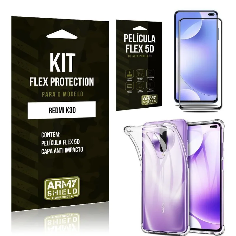Kit Flex Protection Redmi K30 Capa Anti Impacto + Película Flex 5D - Armyshield
