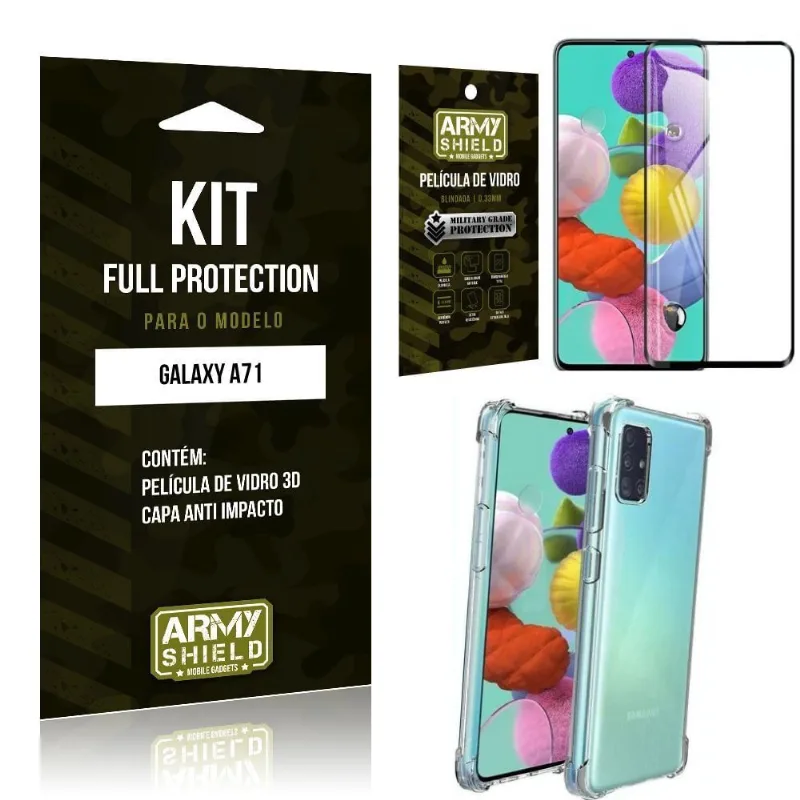 Kit Full Protection Galaxy A71 Película de Vidro 3D + Capa Anti Impacto - Armyshield