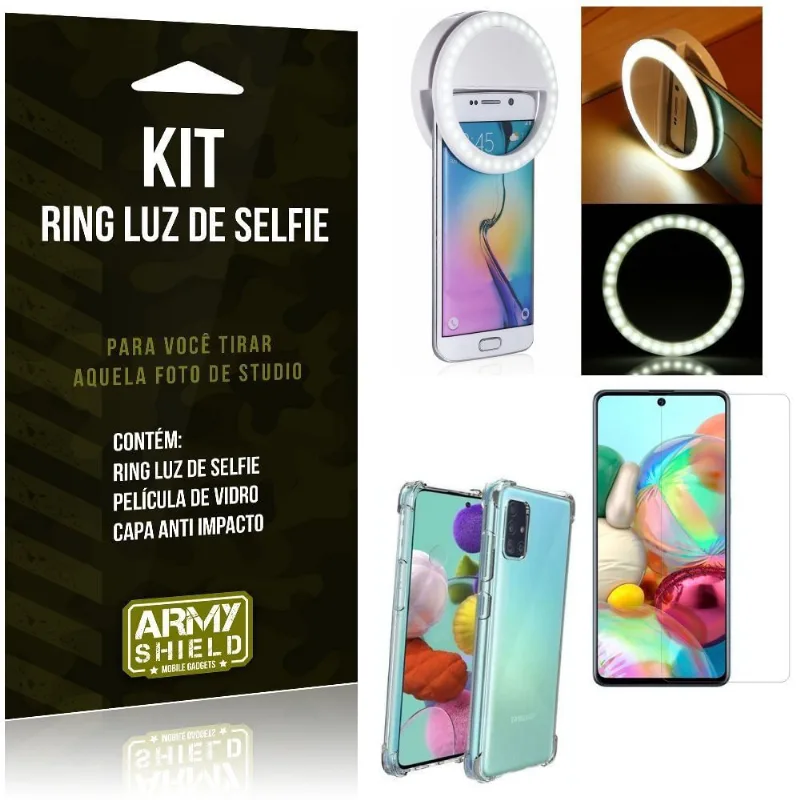 Kit Flash Ring Galaxy A71 Flash Ring + Capa Anti Impacto + Película de Vidro - Armyshield