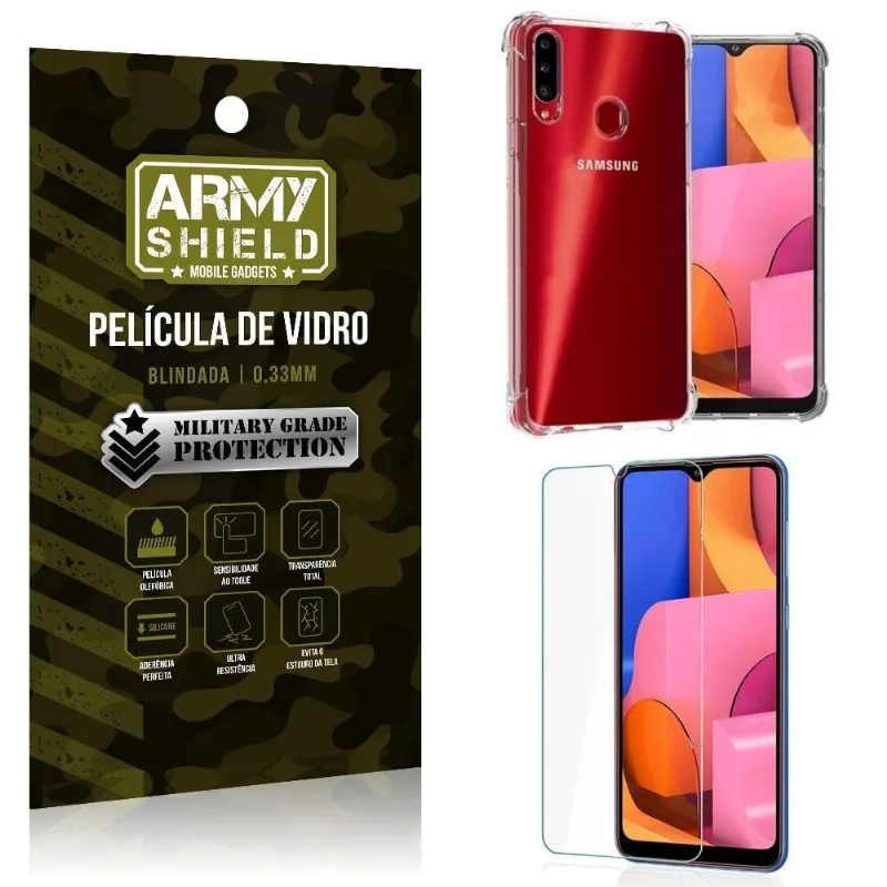 Kit Anti Impacto Galaxy A20S Capinha Anti Impacto + Película de Vidro - Armyshield