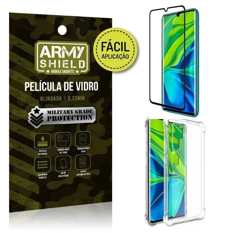 Kit Película 3D Fácil Aplicação Mi Note 10 Película 3D + Capa Anti Impacto - Armyshield