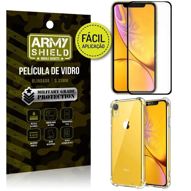 Kit Película 3D Fácil Aplicação Apple iPhone xr 6.1 Película 3D + Capa Anti Impacto - Armyshield