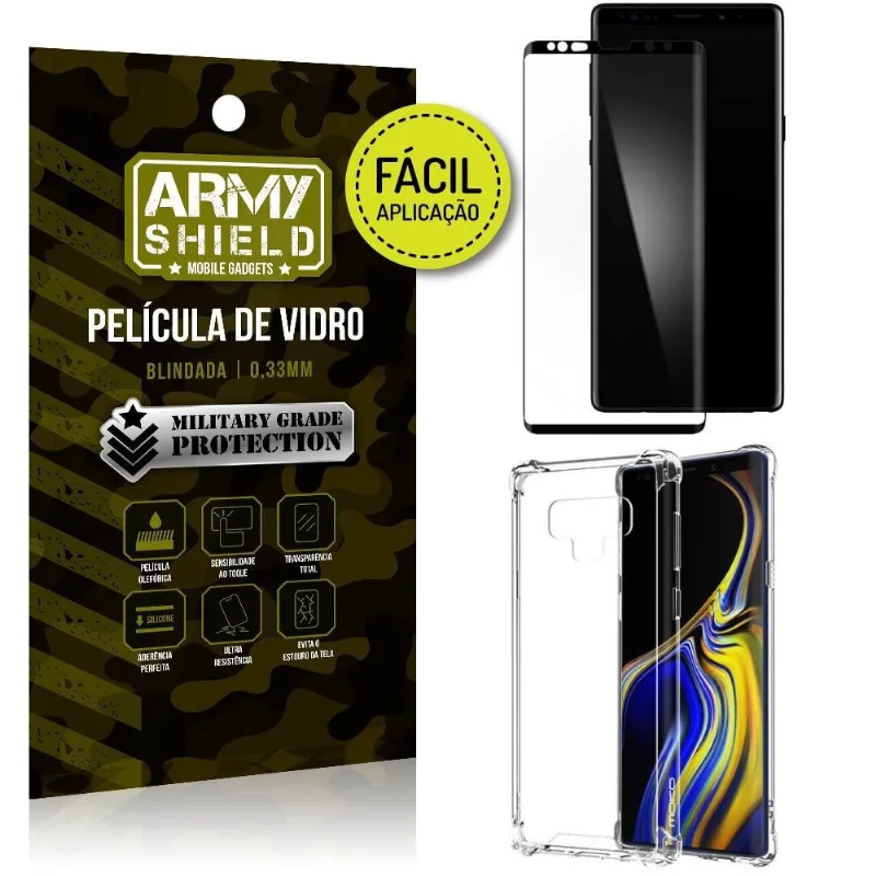 Kit Película 3D Fácil Aplicação Samsung Galaxy Note 9 Película 3D + Capa Anti Impacto - Armyshield