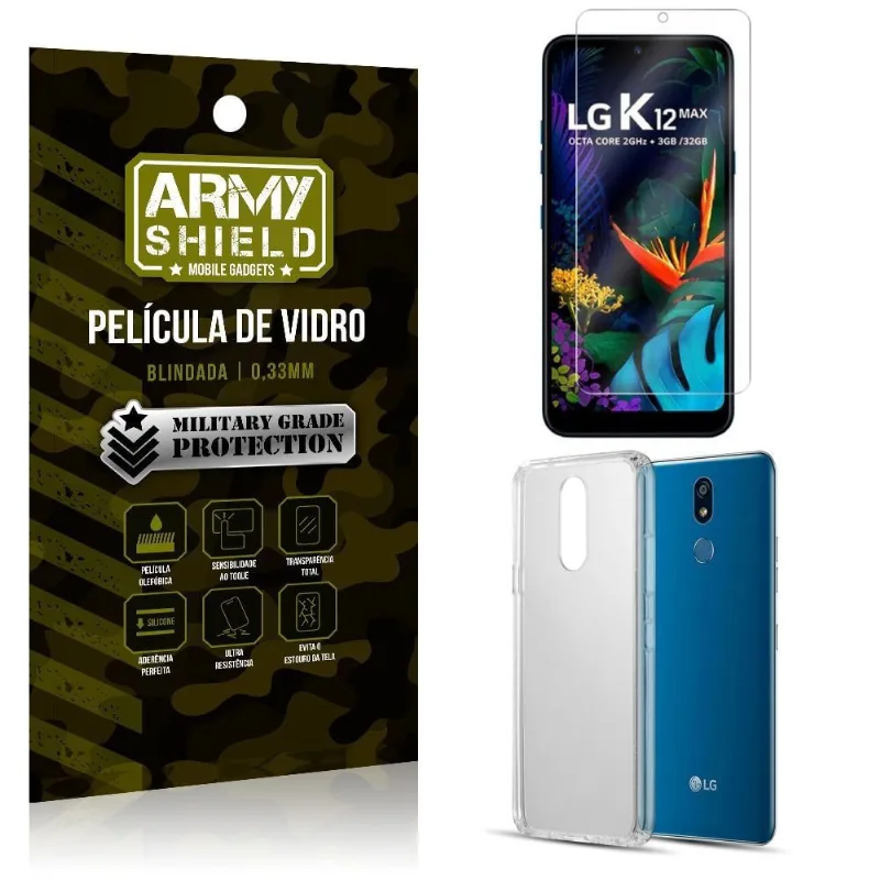 Kit Capa Silicone LG K12 Max Capa Silicone + Película de Vidro - Armyshield