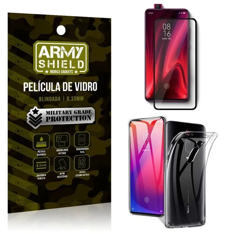 Kit Película de Vidro 3D Xiaomi Redmi K20 Mi 9T Película de Vidro 3D + Capa Silicone - Armyshield