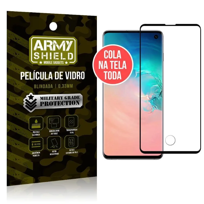 Película de Vidro Elite Cola na Tela Toda Samsung Galaxy S10 - Armyshield