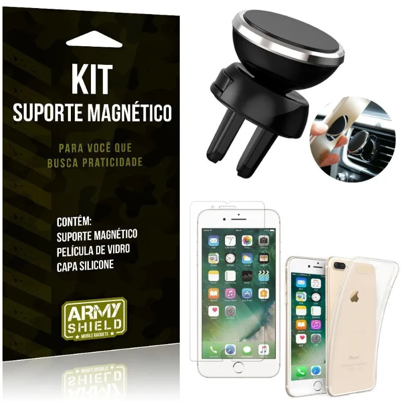 Suporte Magnético Apple iPhone 7 Plus Suporte + Capa Silicone + Película Vidro - Armyshield
