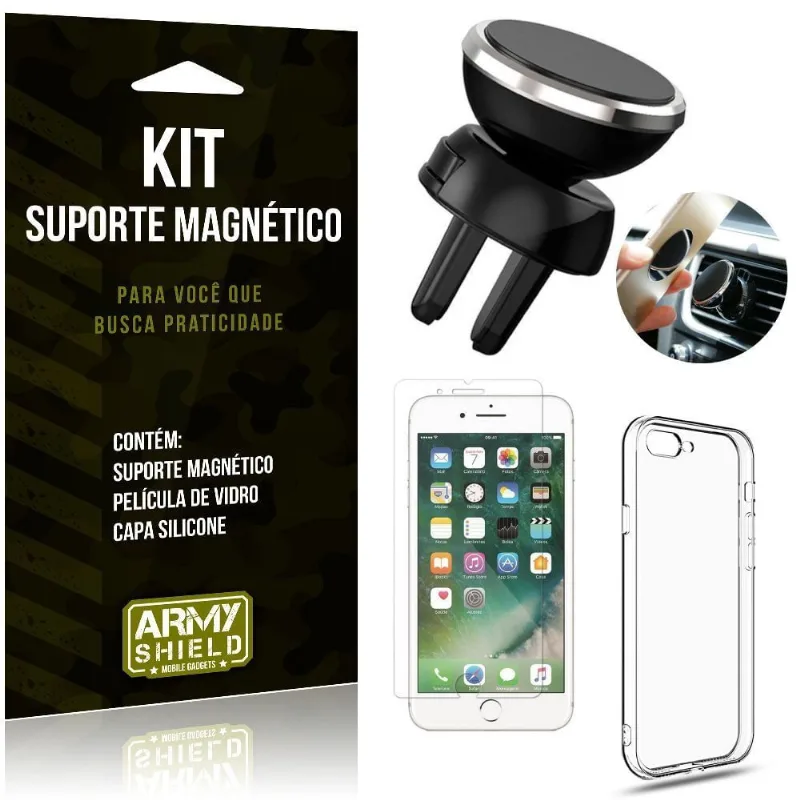 Suporte Magnético Apple iPhone 8 Plus Suporte + Capa Silicone + Película Vidro - Armyshield