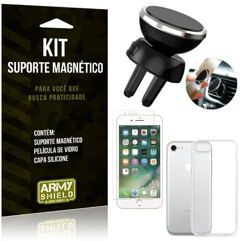 Suporte Magnético Apple iPhone 7 Suporte + Capa Silicone + Película Vidro - Armyshield