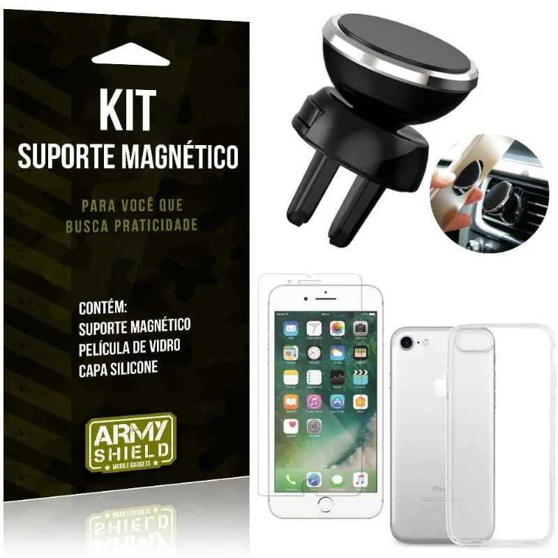 Suporte Magnético Apple iPhone 8 Suporte + Capa Silicone + Película Vidro - Armyshield