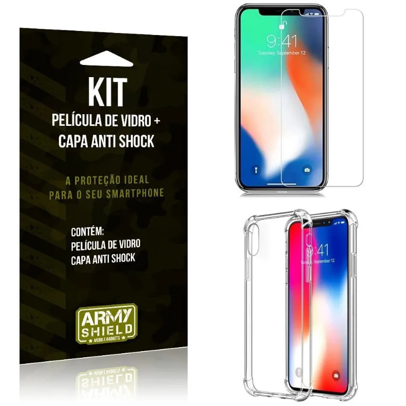 Kit Capa Anti Shock Apple iPhone xs Capa Anti Shock + Película de Vidro - Armyshield