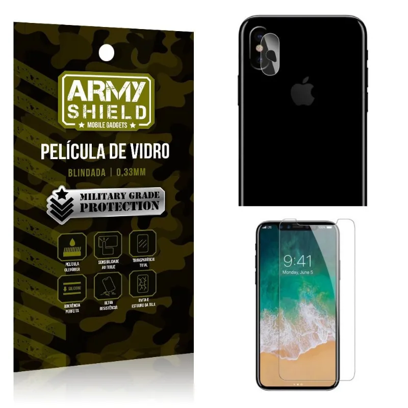 Kit Película de Lente Câmera Anti Risco + Película de Vidro Apple Iphone X - Armyshield