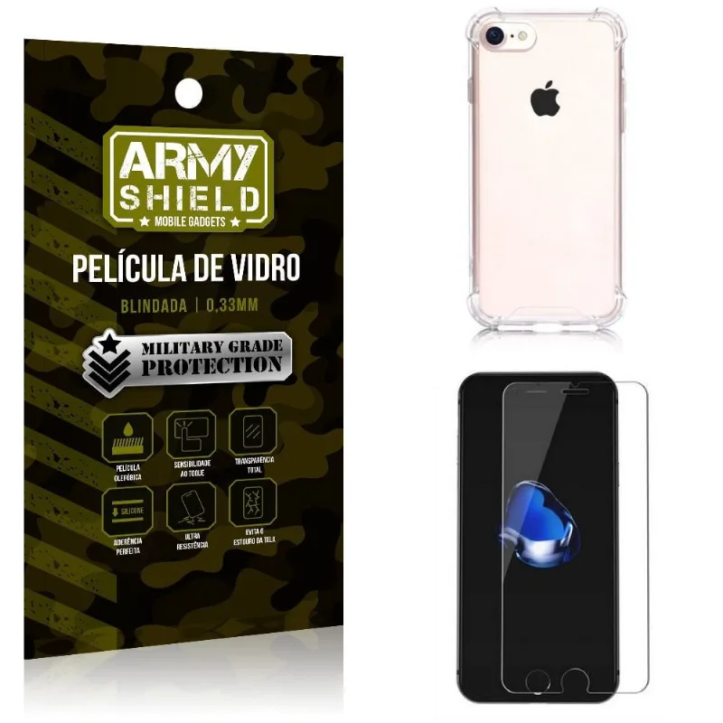 Kit Capa Anti Shock + Película de Vidro iPhone 7G - Armyshield