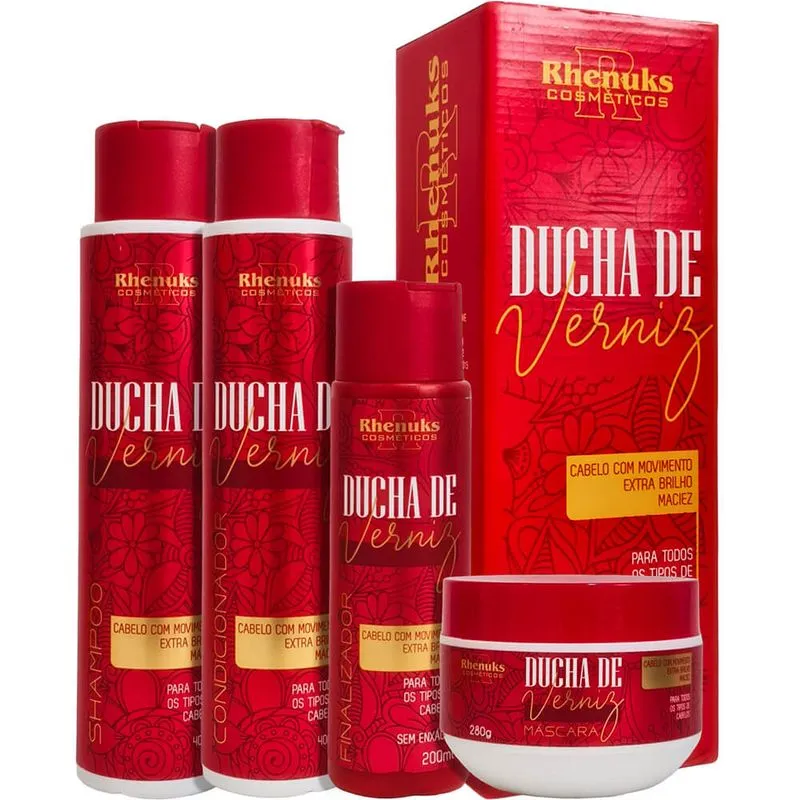 Rhenuks Ducha de Verniz - Kit Brilho Intenso Movimento e Maciez (4 Produtos)