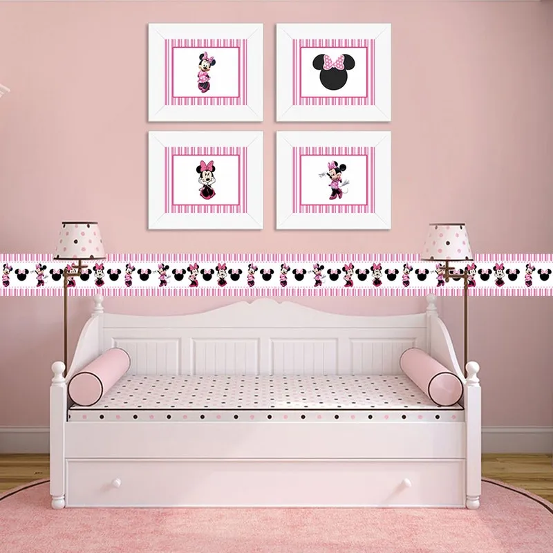 Kit Com 4 Quadros Quarto De Bebe Minnie Rosa