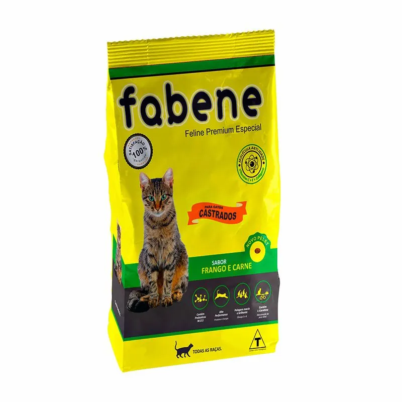 Ração Fabene para Gatos Adultos Castrados Sabor Frango e Carne - 3kg