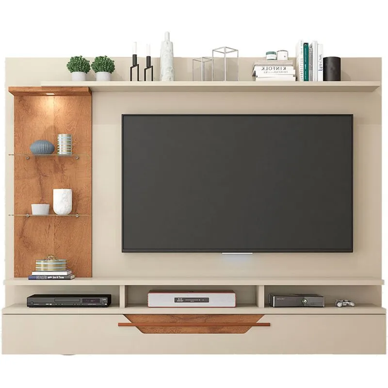 Painel para TV até 60 Polegadas com LED 1 Porta Lisboa Permobili Off White/Savana