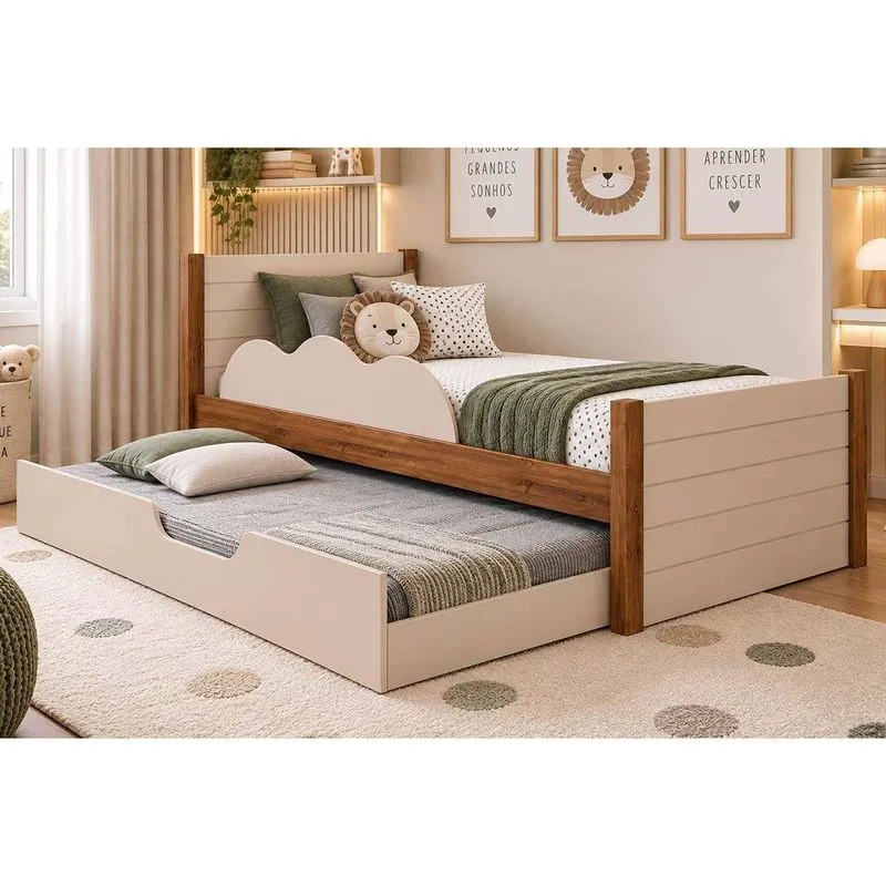 Cama Multifuncional Solteiro C/auxiliar Elza Cinamomo/off White Permobili