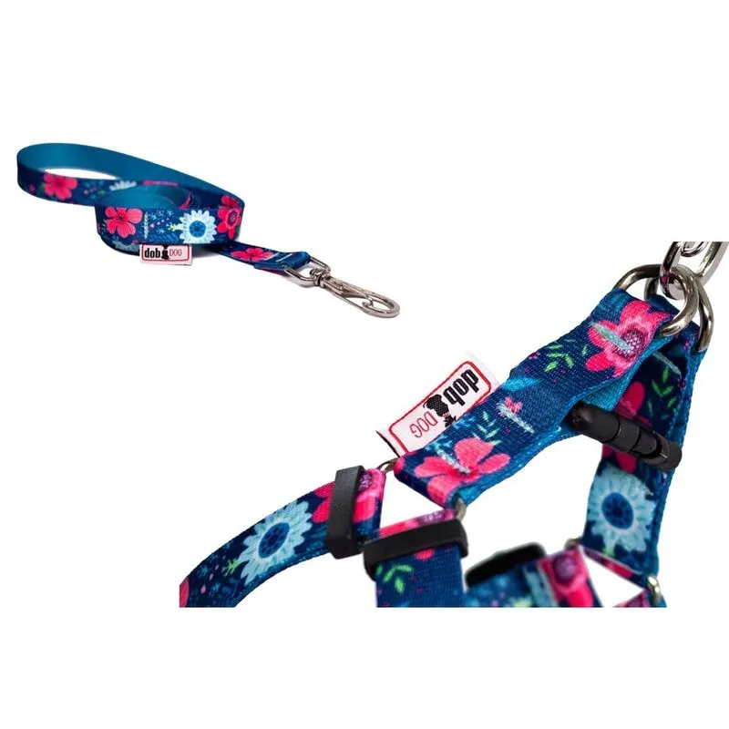 Peitoral Para Cachorro Micro Step-in Style Com Guia Flores
