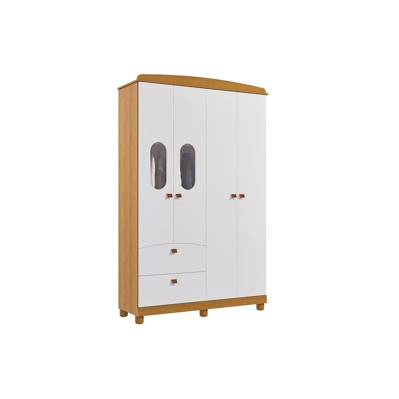 Guarda Roupa Bebê Fofura c/ 4 Portas e 2 Gavetas Nature/Branco - Permóbili Baby