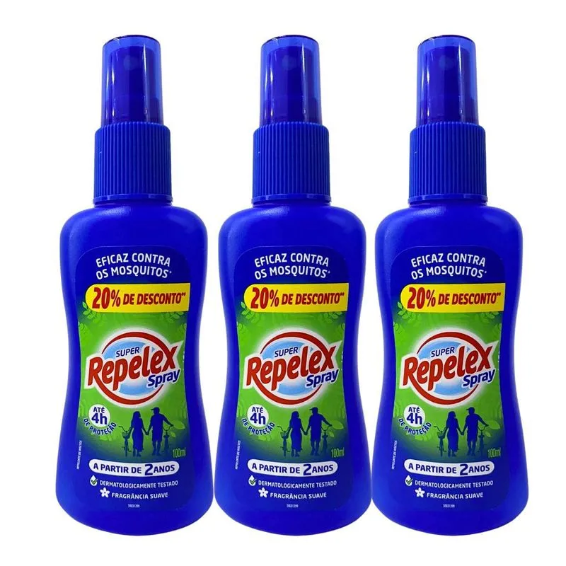 Kit Spray Repelente De Insetos Super Repelex 100ml Com 3