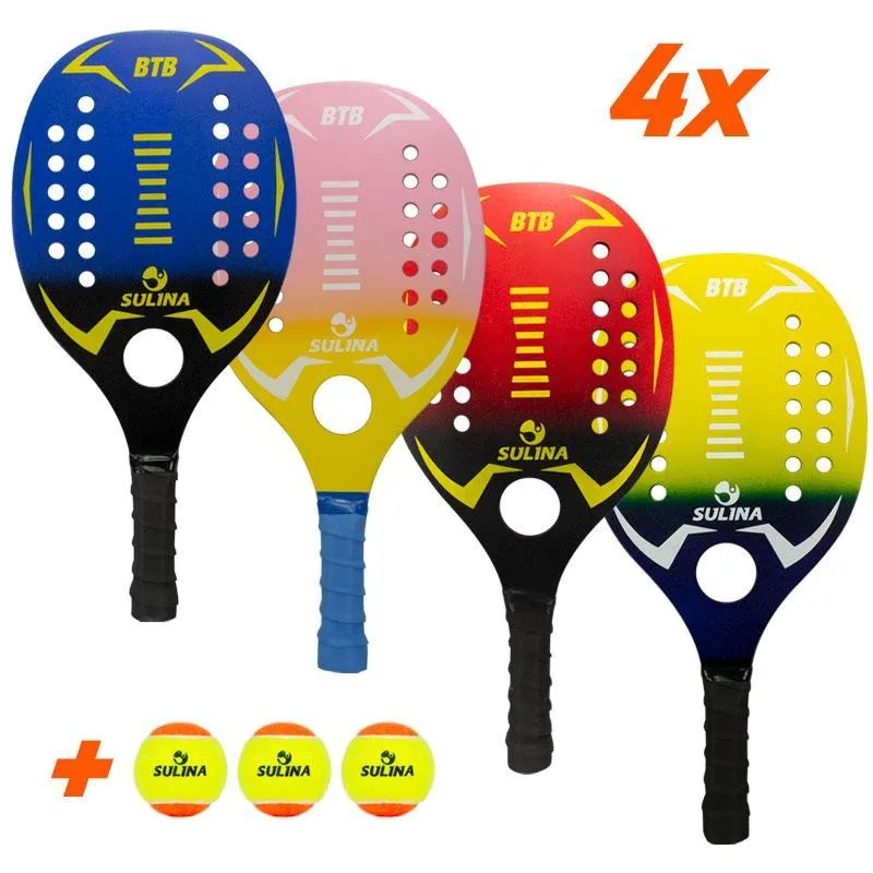 Kit 4 Raquetes De Beach Tennis + 3 Bolas De