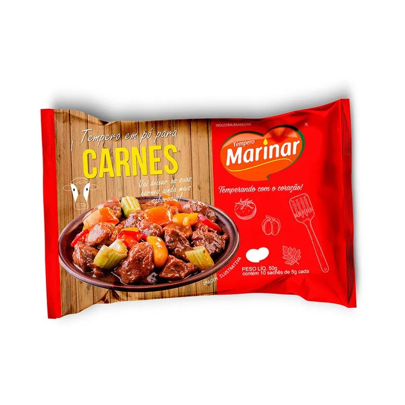Tempero Em Pó Marinar 10 Sachês Carnes 50g