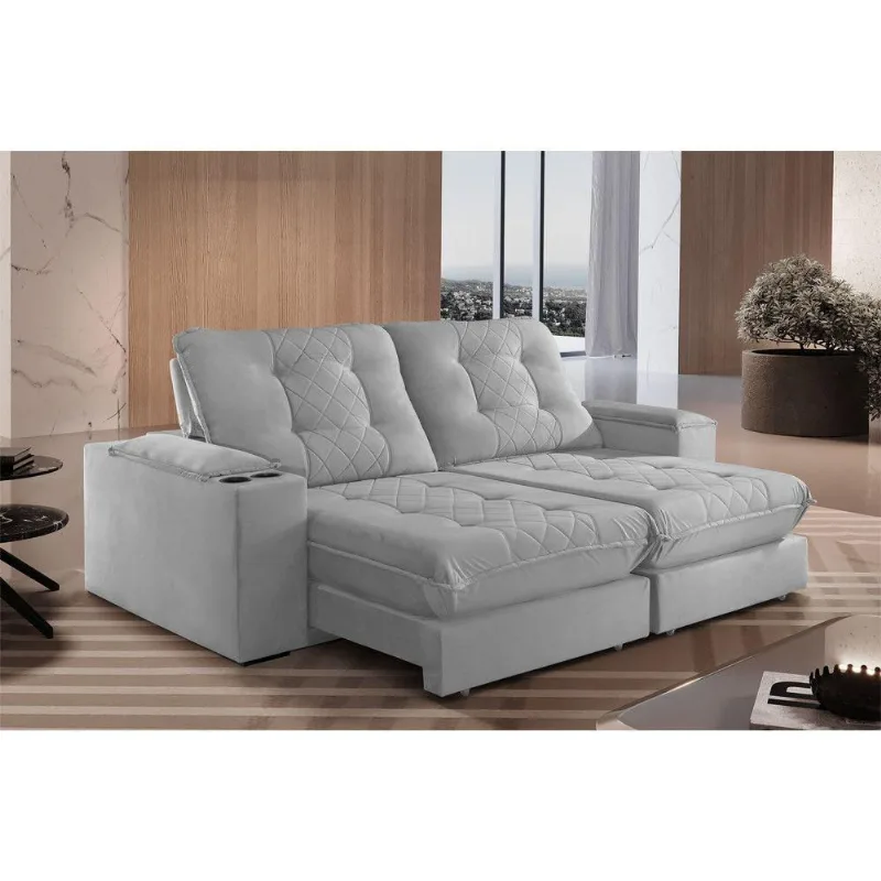 Sofá Retrátil Botucatu 1,80m 02 Lugares Molas Ensacadas Txr Prata