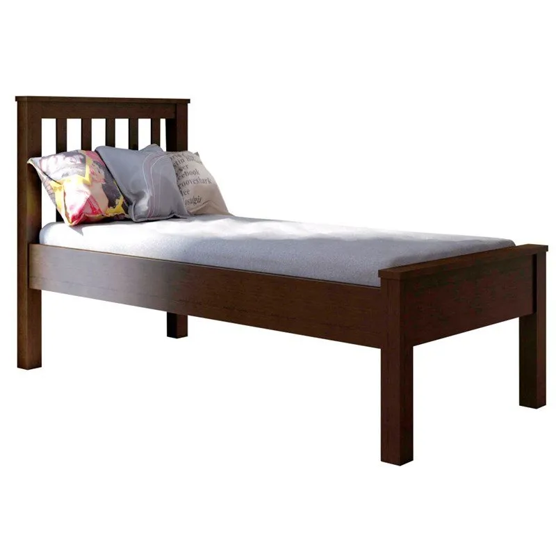 Cama Solteiro Simples Madeira Maciça Castanho - Saraiva