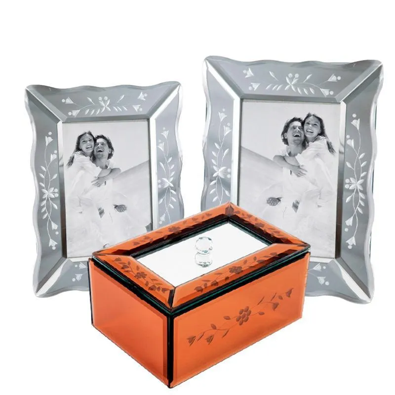 Kit 3 Peças Porta Retrato Espelhado Porta Joia 1017g