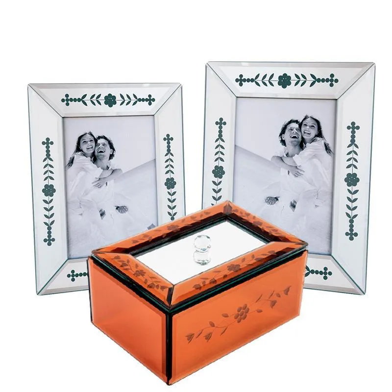 Kit 3 Peças Porta Retrato Espelhado Porta Joia 1040g