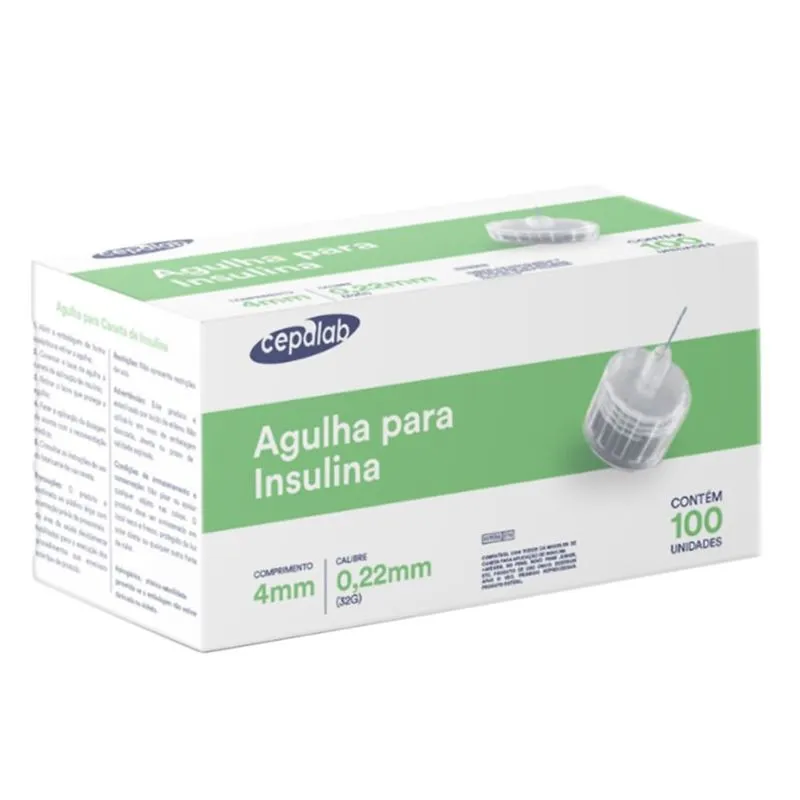 Agulha Para Caneta De Insulina Cepalab 4mm X 0,22mm 32g Com 100 Unidades
