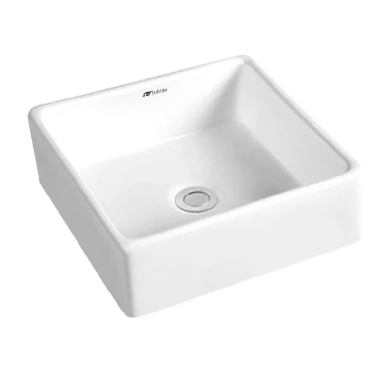 Cuba Banheiro Lavabo Em Cerâmica Louça Branca Quadrada 39x39 Tubrax - BAB0004