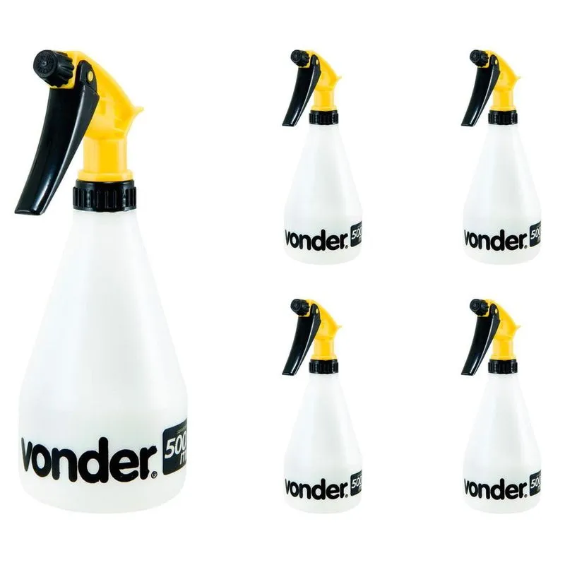 Kit com 5 Pulverizadores Borrifador Manual Bico Com Jato Regulável 500ml PU500 Branco VONDER