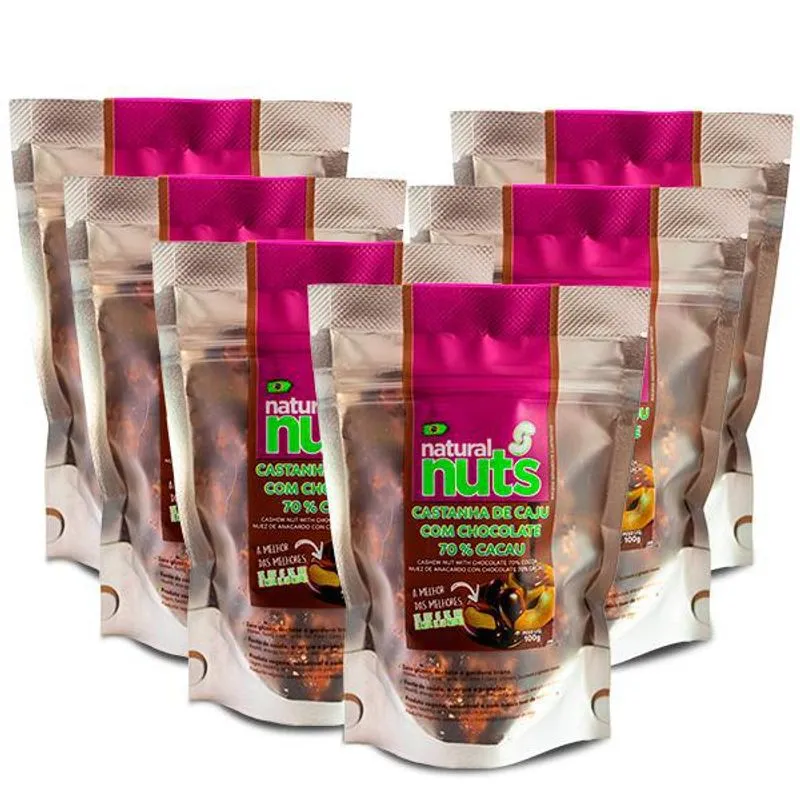 Kit 6x Castanha De Caju Com Chocolate 70% Cacau Ziplock 100g