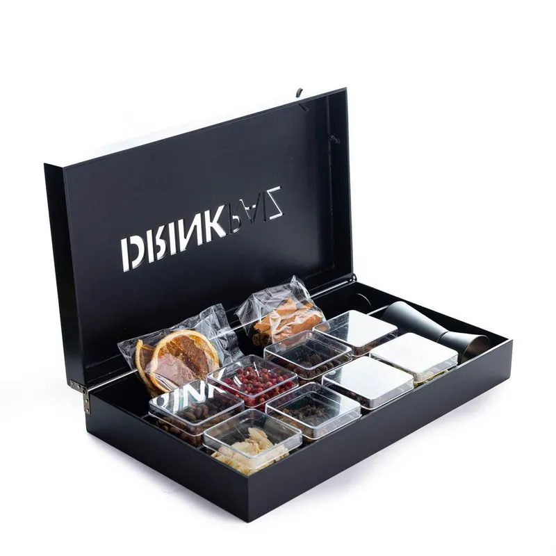 Kit Caixa Premium Com Especiarias Colher Dosador Drink Raiz