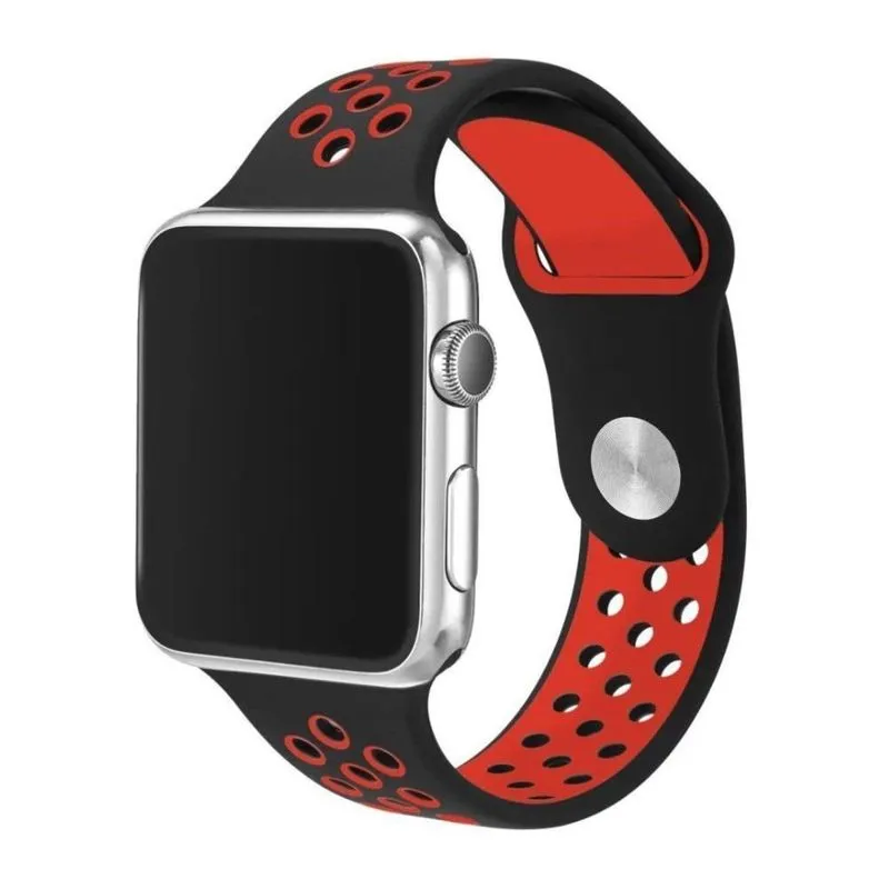 Pulseira para Apple Watch Silicone Sport Vermelho e Preto 42MM Flexinter