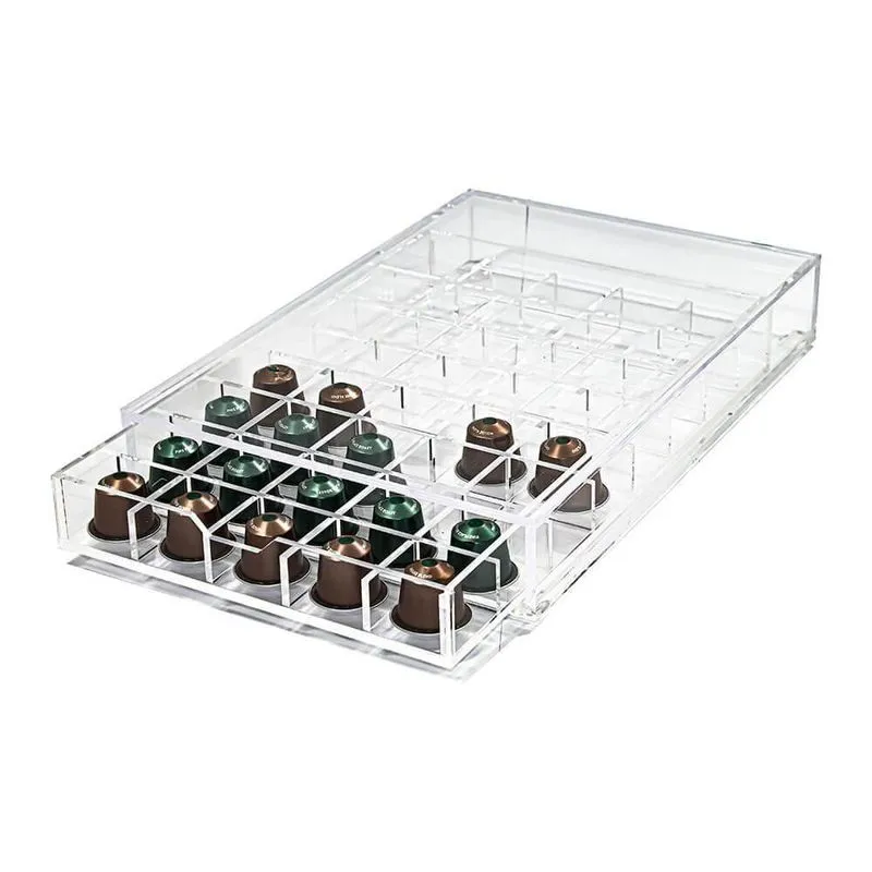 Porta Cápsulas Nespresso Com Gaveta Para 40 Unidades Em Acrílico Transparente Centauri Acrílicos