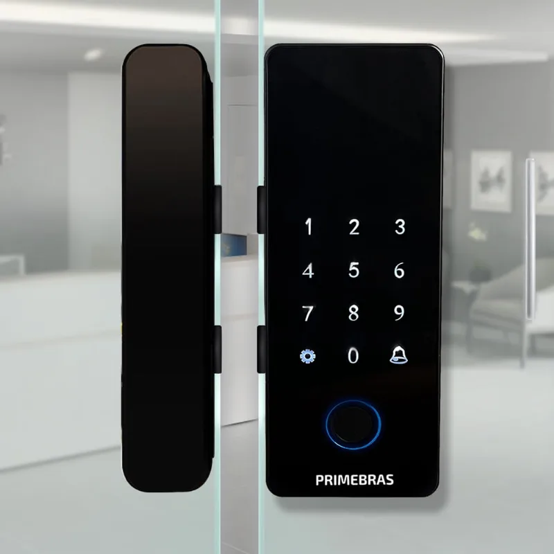 Fechadura Digital Para Porta de Vidro Com Biometria Digital Primebras Athenas Fechadura Digital De Sobrepor p/ Vidro Com Senha E Tag PV1001 Primebras