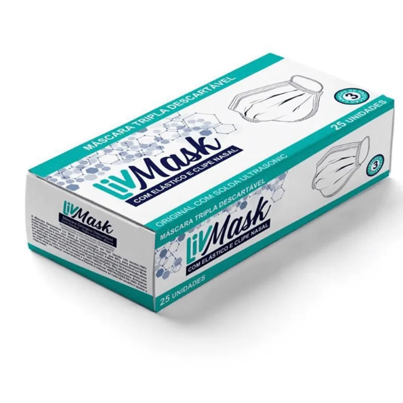 Mascara Descartavel Liv mask Tripla Cirurgica COM 25 Unidades