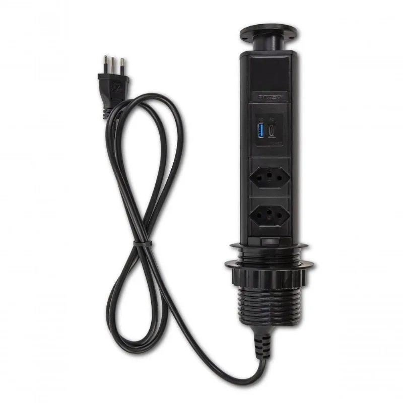 Torre Totem Multiplug 2 Tomadas 20a 2 Usb Embutir - Preto
