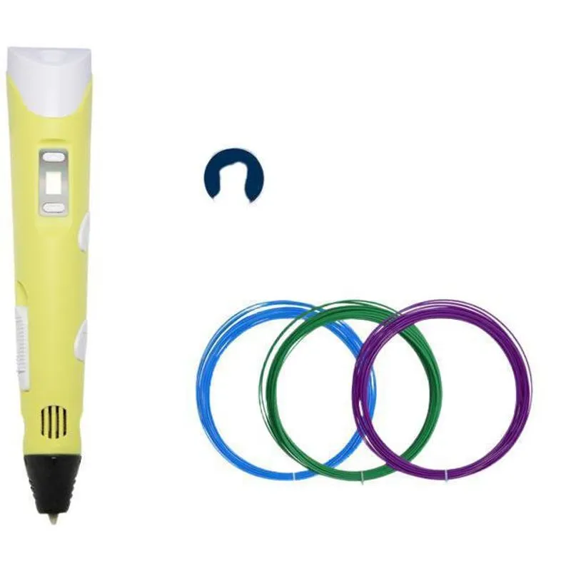 Kit Caneta 3d Amarela + 50 Metros Filamento Pla