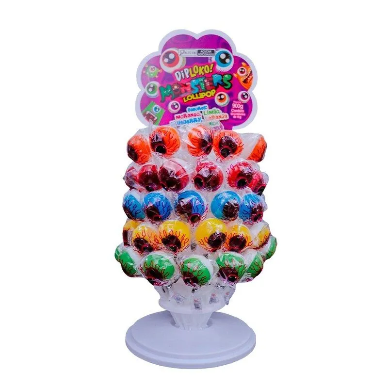 Diploko Lollipop Monsters Sortidos 15g - Embalagem Com 60 Unidades
