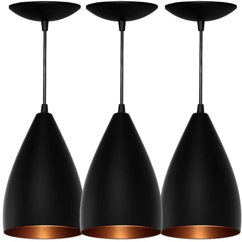 Kit 3 Pendentes Vegas (preto Textura / Bronze)