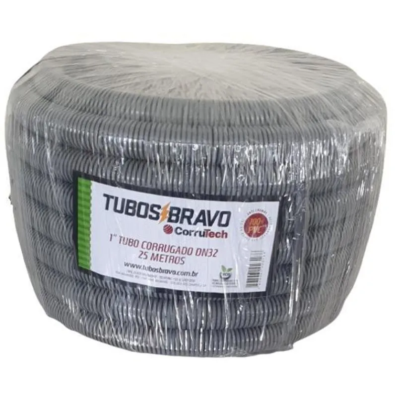 Conduíte Eletr. Corrugado Cinza 1 X 25m - Anti-chama Pvc