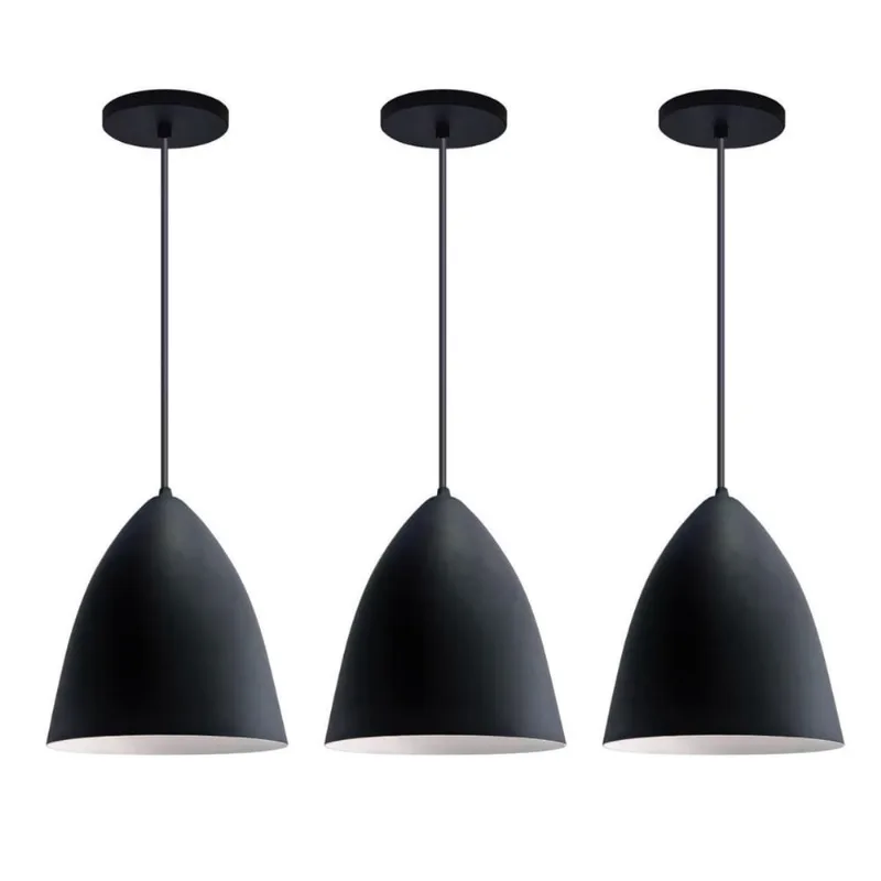 Kit 3 Lustre Pendentes Vegas Preto Com Branco r. R. J. V