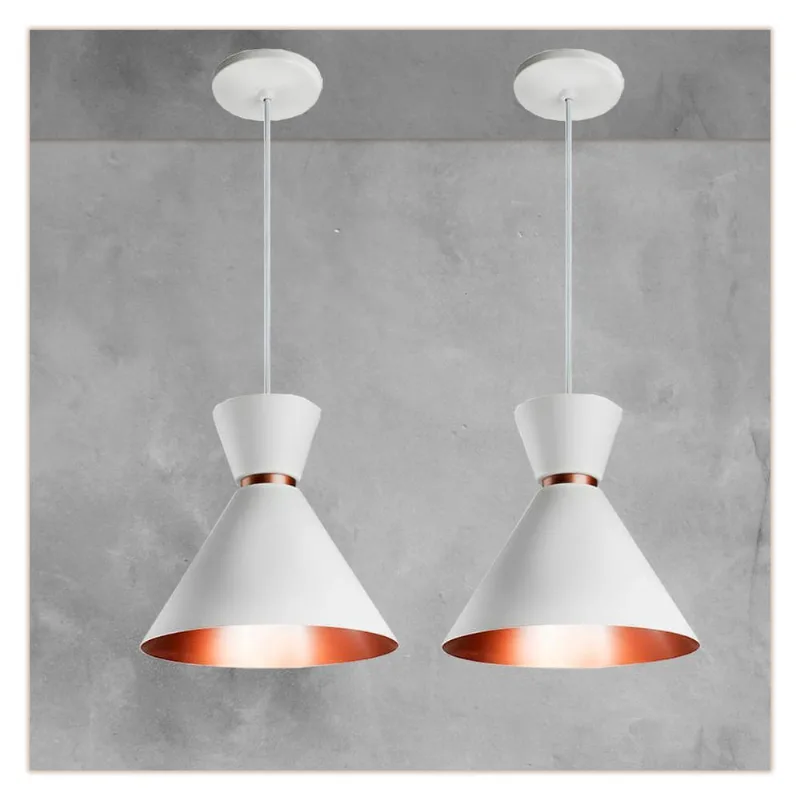 Kit 2 Lustres Pendentes Berlin Branco Com Cobre r. R. J. V