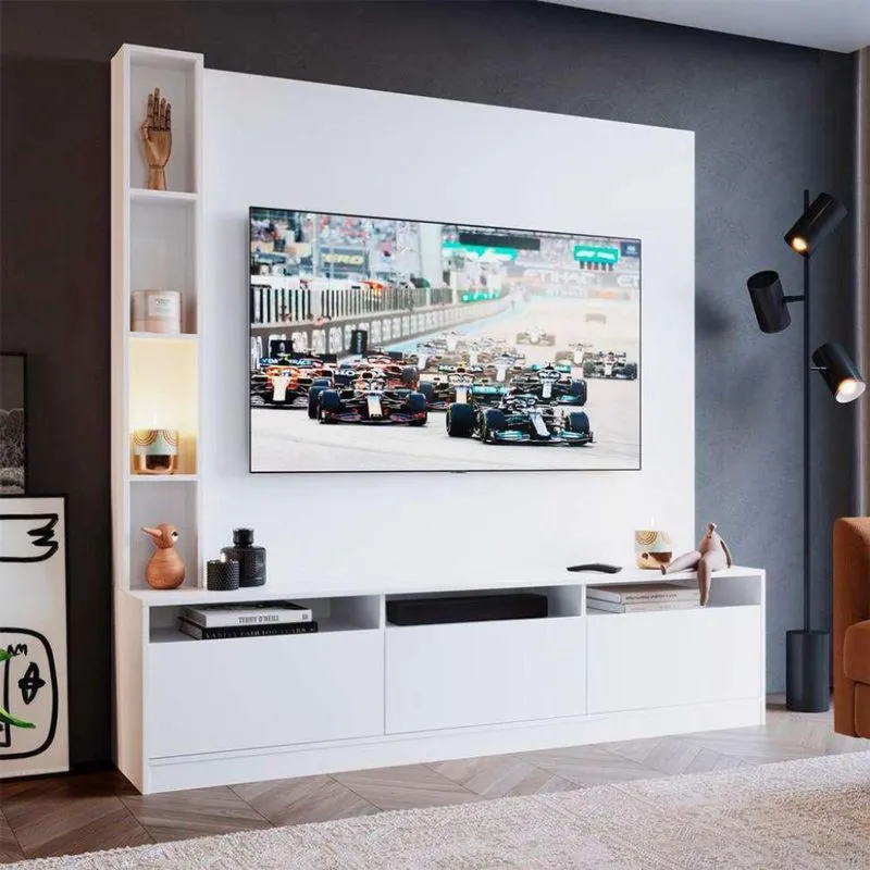 Estante para Home Theater e TV até 50 Polegadas Merlin com Nichos 3 PT Branca