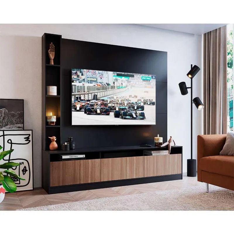 Estante para Home Theater e TV até 50 Polegadas Merlin com Nichos 3 PT Preta e Montana